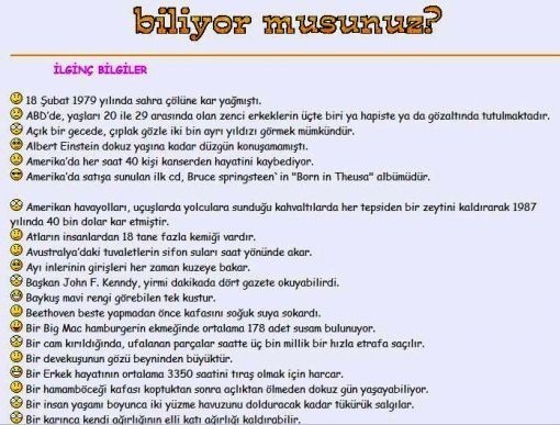 İLGİNÇ BİLGİLER!