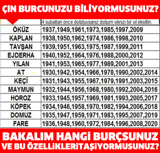 Çin burcunuzu hesaplayın, özelliklerinizi keşfedin…