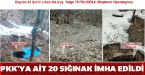 PKK’ya ait 20 sığınak imha edildi