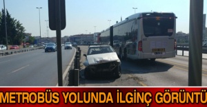 Metrobüs yolunda ilginç görüntü