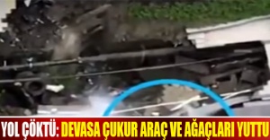 Yol çöktü: Devasa çukur araç ve ağaçları yuttu