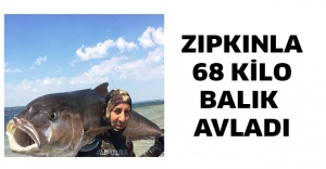 Zıpkınla 68 kilo balık avladı