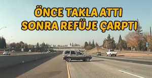 Önce takla attı sonra refüje çarptı